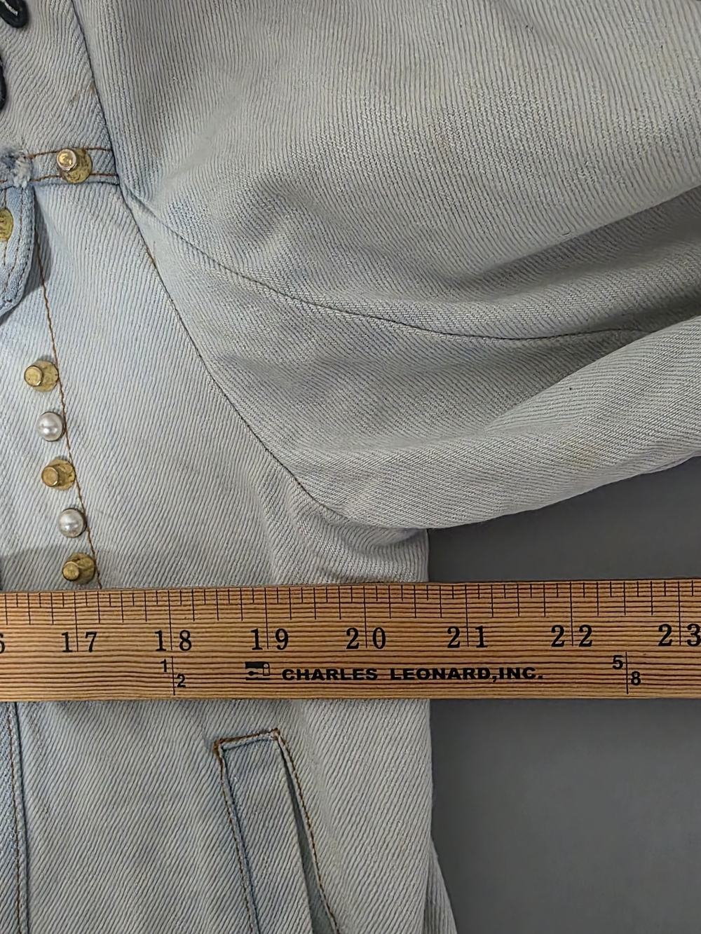 Studded Embroidered Light Blue Denim Jacket by Faded Glory - Picture 14 of 15